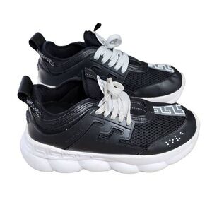 Versace Mens Chain Reaction Leather Sneakers Athletic Shoes Black Size 10.5